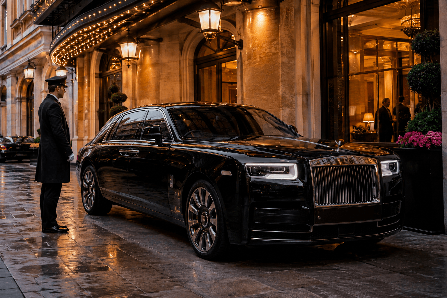 Executive chauffeur opening a luxury car for chauffeur services in Accrington