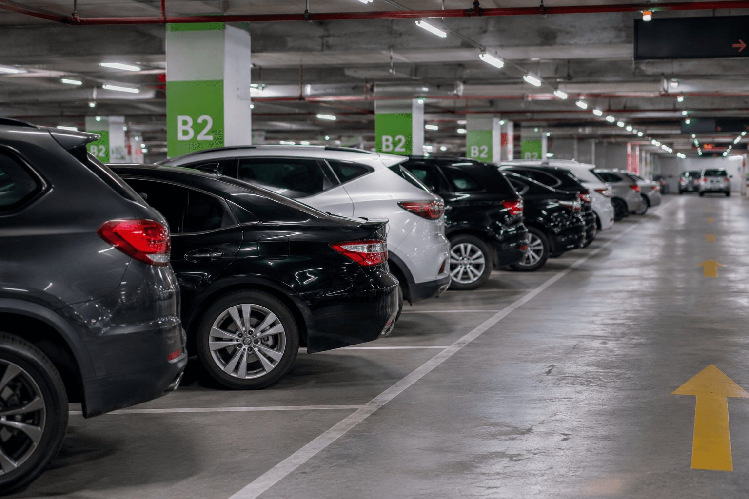 Luxury cars parked in a premium fleet garage