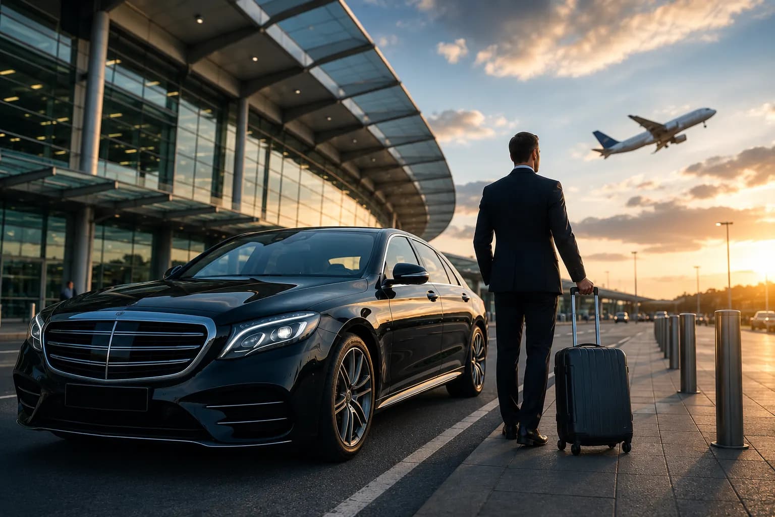 Professional chauffeur with luxury vehicle at the airport